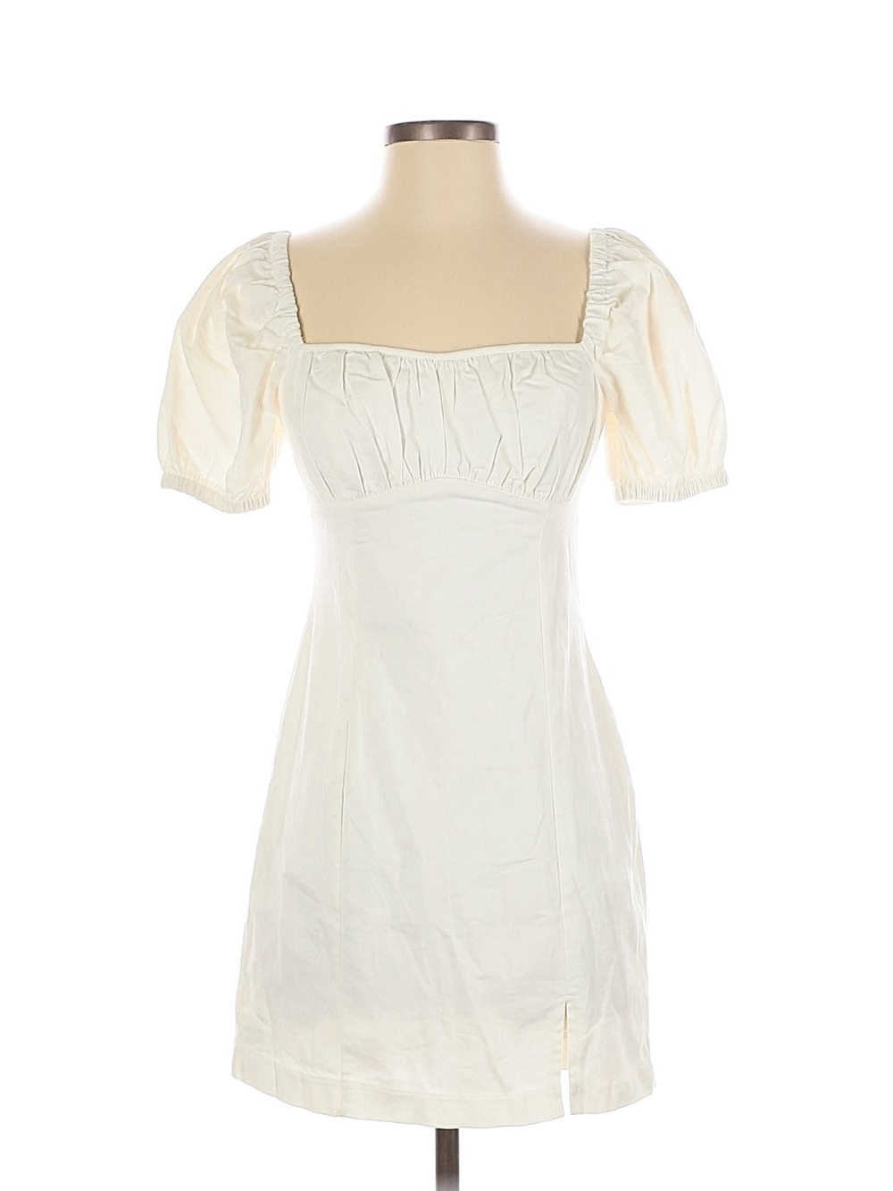 Astr Cream Square-Neck Puff Sleeve Mini Dress